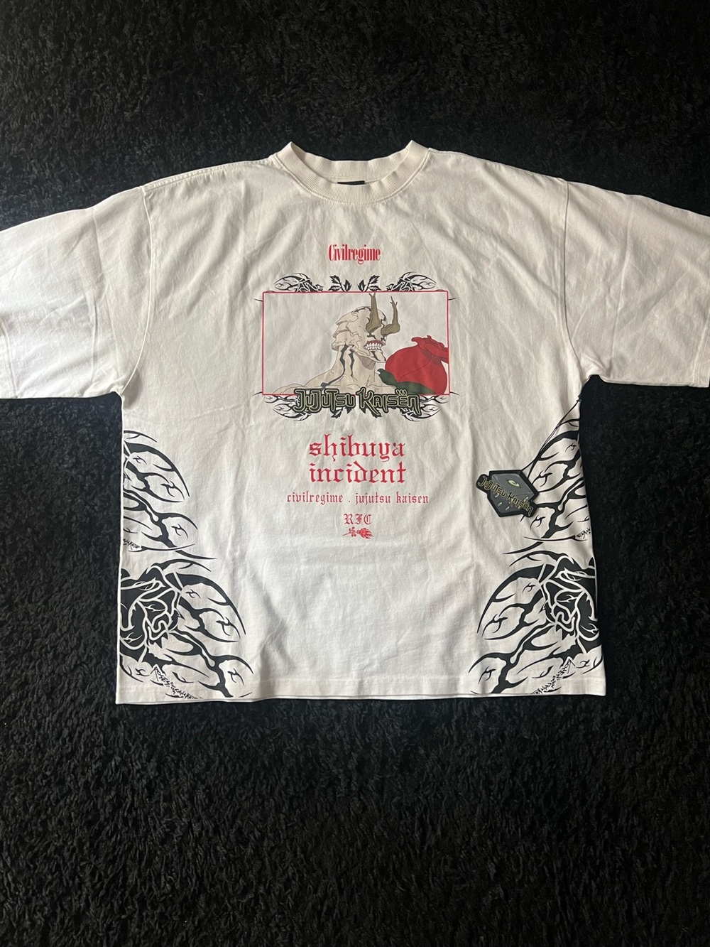 Civil Regime x Jujutsu Kaisen White Graphic Short-Sleeve Tee with Red Accent
